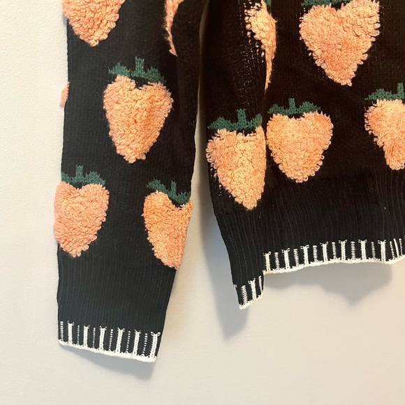 navy blue fruit knit sweater with pink fluffy peaches 🍑 - Picture 3 of 9